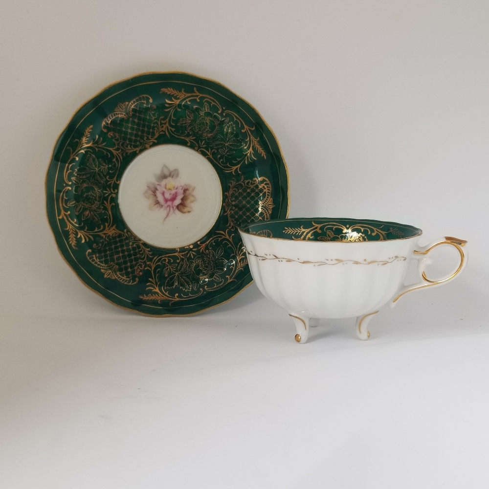 Vintage Footed Castle China Teacup & Saucer. Made in Japan.